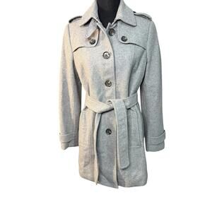 Banana Republic Belted Wool Trench Coat Sz S Grey Single Breasted Jacket Outdoor
